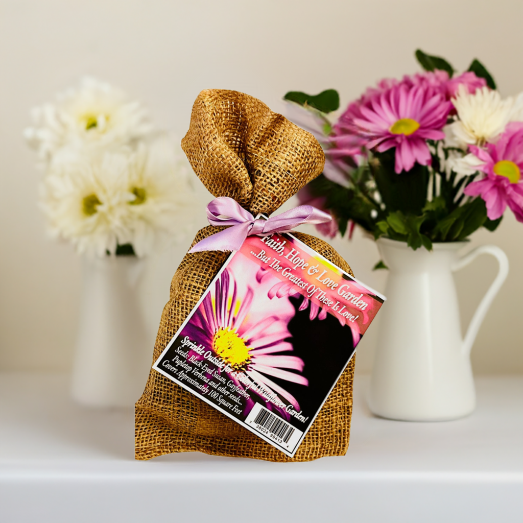 Faith, Hope & Love Garden Seed Kit in Burlap Bag