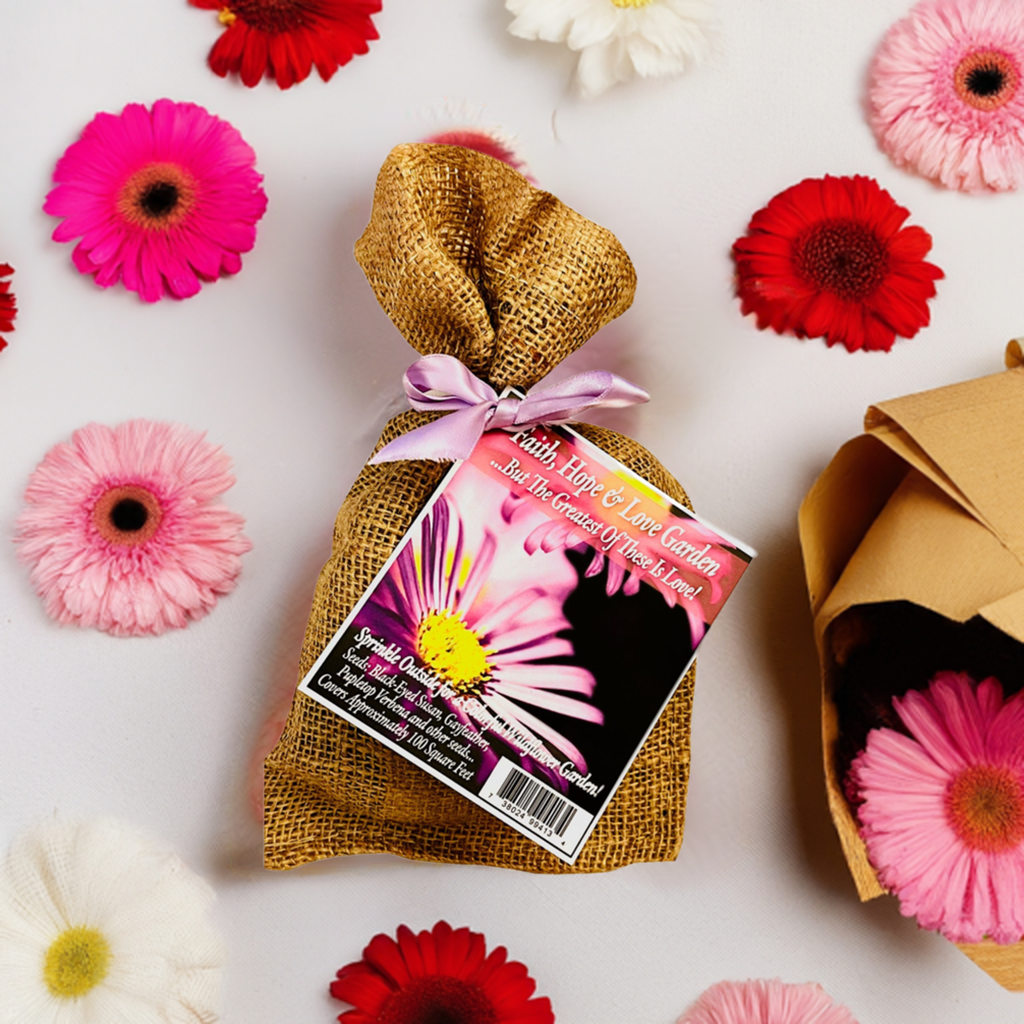 Faith, Hope & Love Garden Seed Kit in Burlap Bag