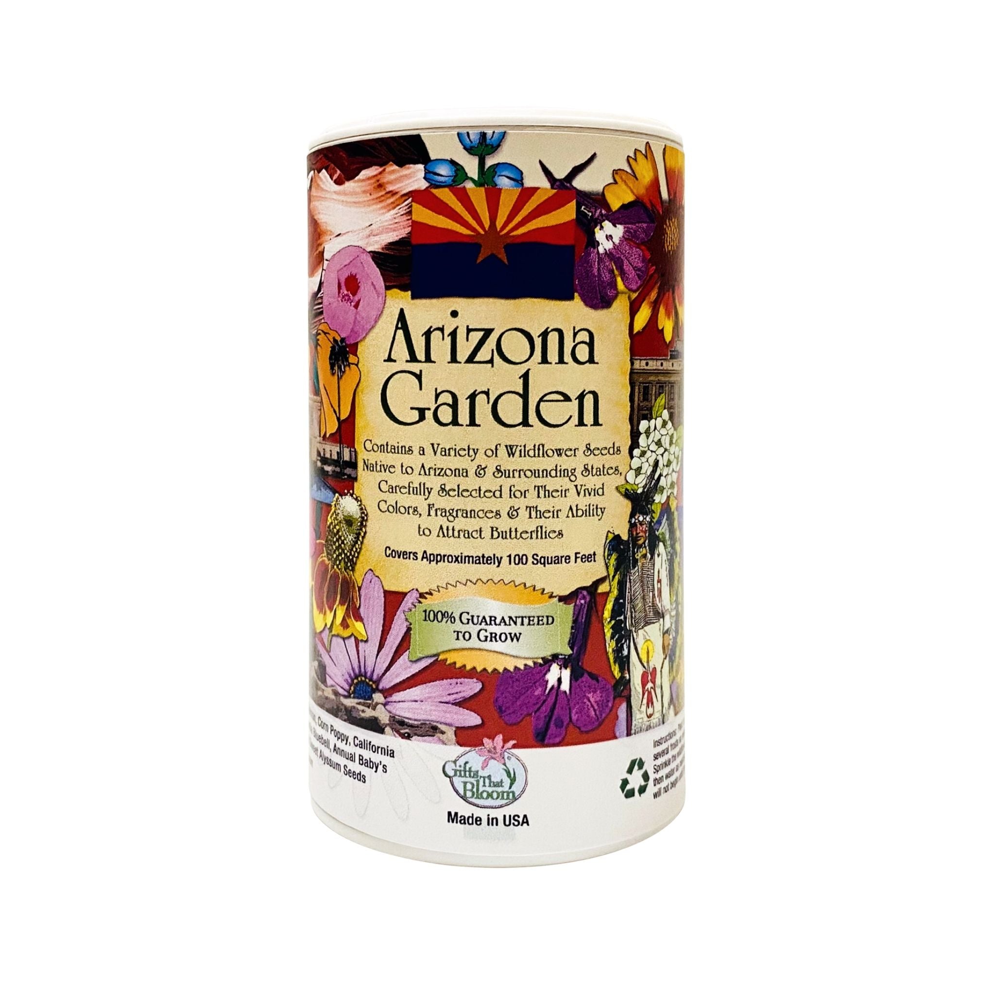 arizona native wildflower seeds Gifts That Bloom Arizonash Arizona Garden Shaker Can, Size: 4.25