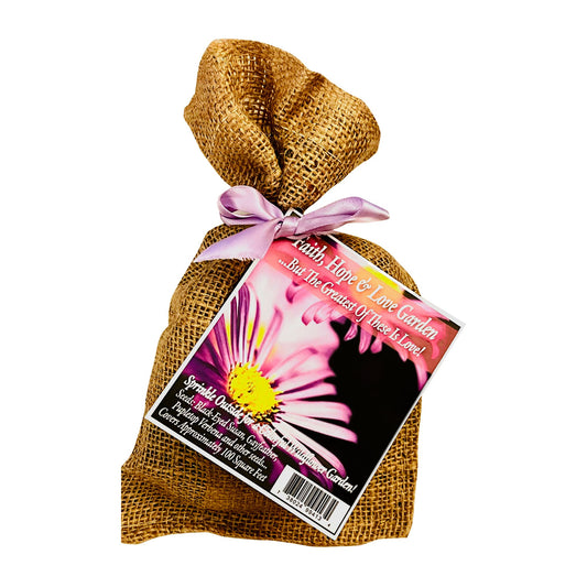 Faith, Hope & Love Garden Seed Kit in Burlap Bag